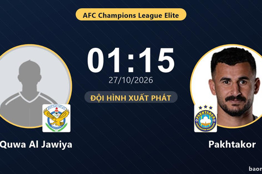 Trực tiếp Al Quwa Al Jawiya vs Pakhtakor: Pakhtakor nhỉnh hơn về thời lượng kiểm soát bóng, chưa có bàn thắng