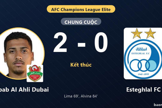 Hạ Esteghlal FC 2-0, Shabab Al Ahli Dubai san bằng điểm số với đối thủ