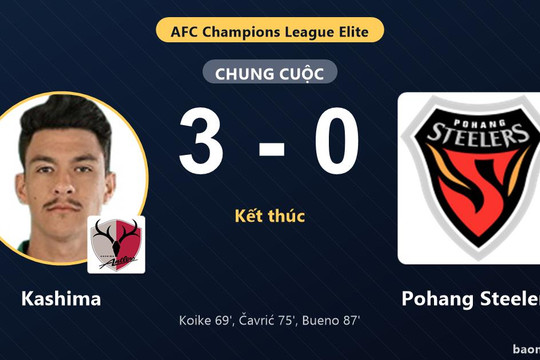 Hạ Pohang Steelers 3-0, Kashima vào top 4 khiến đối thủ chìm sâu đáy bảng
