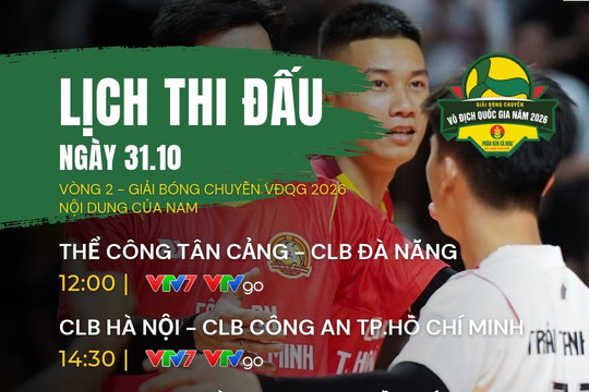 Lịch thi đấu Vòng 2 bóng chuyền VĐQG 2026 ngày 31/10: Tâm điểm Khánh Hòa gặp Biên Phòng MB