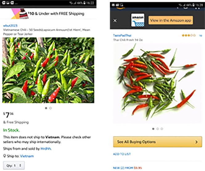 Ớt Việt được rao bán trên Amazon 670.000 đồng/kg