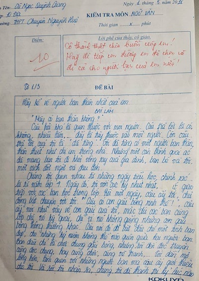 Bài văn điểm 10 về bạn thân của nữ sinh lớp 10 khiến nhiều người rơi nước mắt