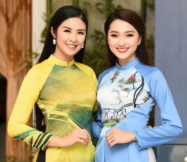 Ngọc Nữ trình diễn áo dài trong show thời trang của Hoa hậu Ngọc Hân