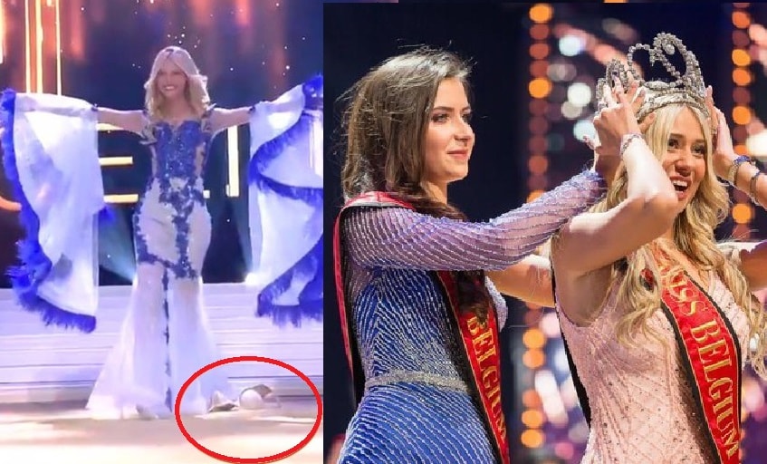 Cô gái 23 tuổi 'vồ ếch', rơi nội y trên sân khấu đăng quang Hoa hậu 