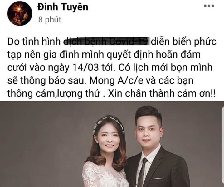 Cô dâu, chú rể ở TP. Vinh quyết định hoãn đám cưới vì dịch Covid-19