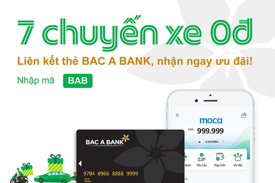 Liên kết thẻ ghi nợ BAC A BANK, nhận ngay 7 chuyến xe ưu đãi từ Grab