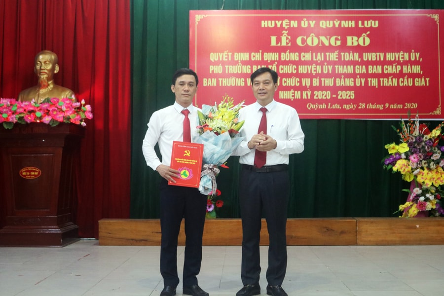 Phó Ban Tổ chức Huyện ủy Quỳnh Lưu làm Bí thư Đảng ủy thị trấn Cầu Giát 