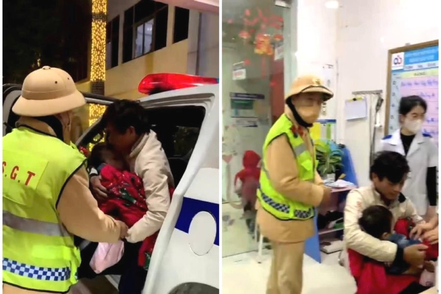 Cảnh sát giao thông Nghệ An kịp thời đưa cháu bé 5 tuổi đi cấp cứu, thoát khỏi cơn nguy kịch