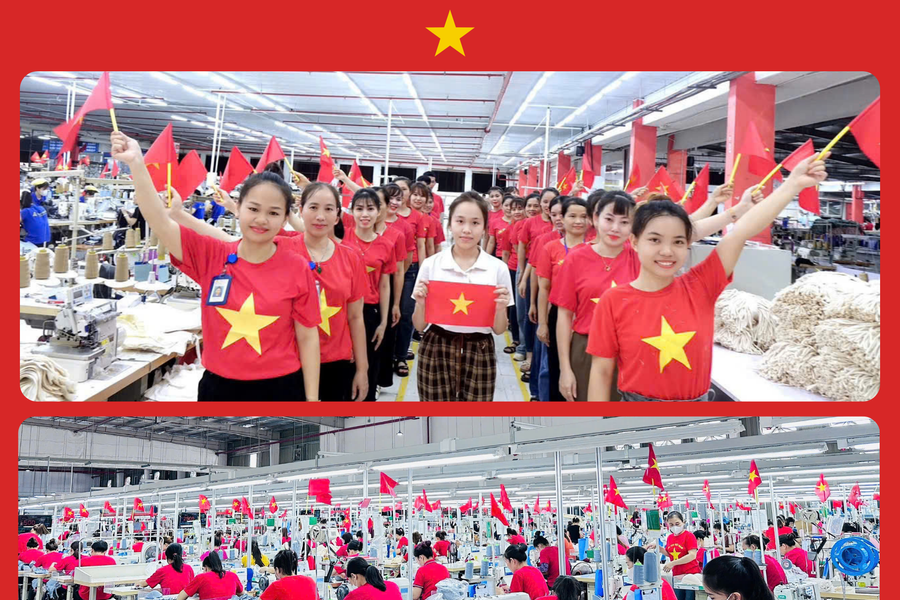 Cờ đỏ sao vàng rực sáng khắp các nhà máy, công xưởng ở Nghệ An