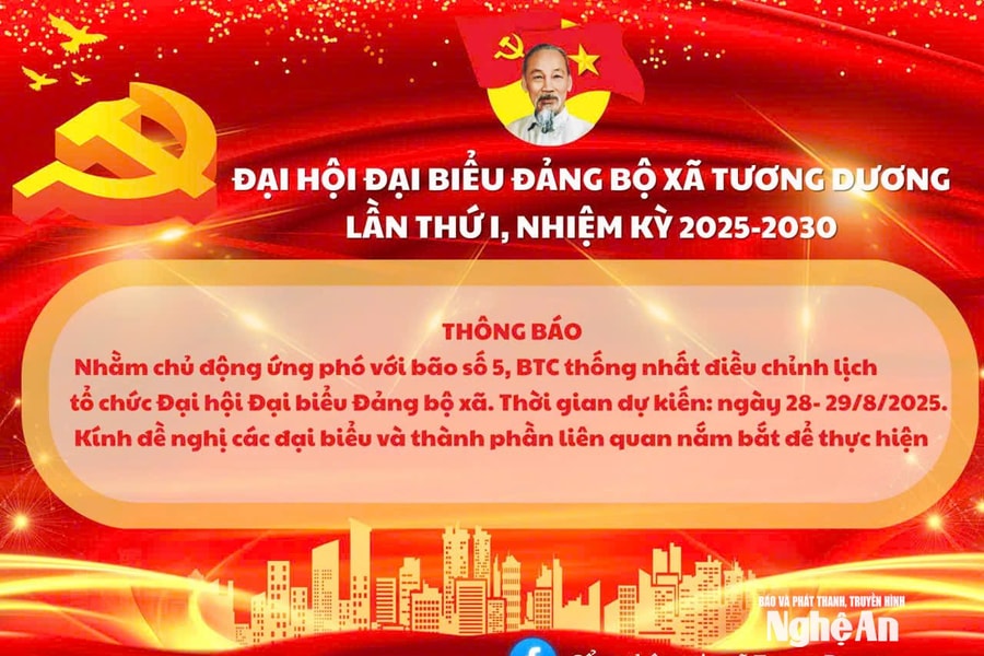 Xã Tương Dương điều chỉnh lịch tổ chức Đại hội Đảng bộ để ứng phó với bão số 5