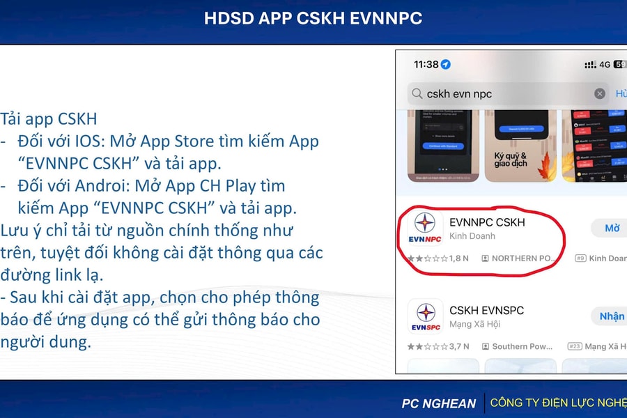 Công ty Điện lực Nghệ An hướng dẫn cài đặt App chăm sóc khách hàng EVNNPC