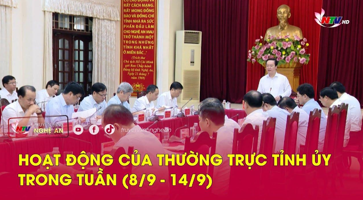Hoạt động của Thường trực Tỉnh ủy trong tuần (từ 8/9-14-9)