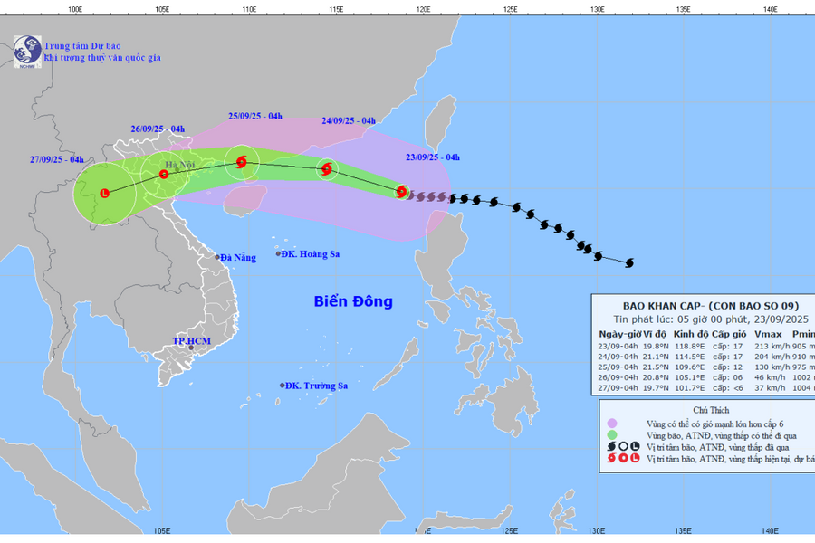 Tin bão khẩn cấp: Siêu bão số 9  mạnh cấp 17 hướng vào Vịnh Bắc Bộ, Nghệ An sắp mưa rất to