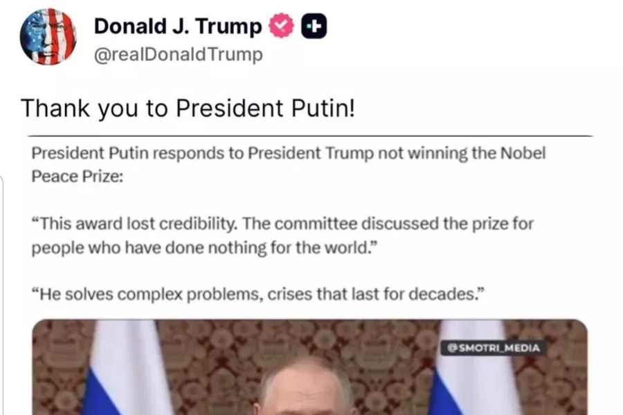 Ông Trump cảm ơn ông Putin về sự ghi nhận cho nỗ lực giải quyết xung đột