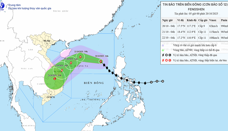 Tin bão mới nhất: Bão số 12 (bão FENGSHEN) cách Hoàng Sa 540km, thẳng tiến vùng biển Huế - Quảng Ngãi, đang tăng cấp