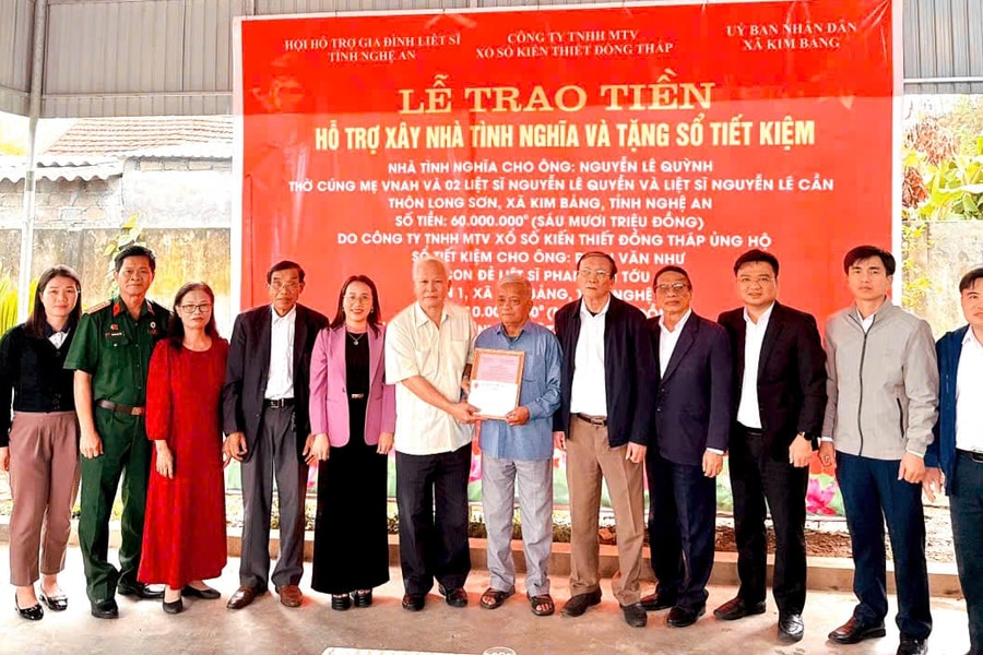 Hội Hỗ trợ gia đình liệt sĩ tỉnh Nghệ An trao hỗ trợ xây dựng nhà tình nghĩa tại xã Kim Bảng