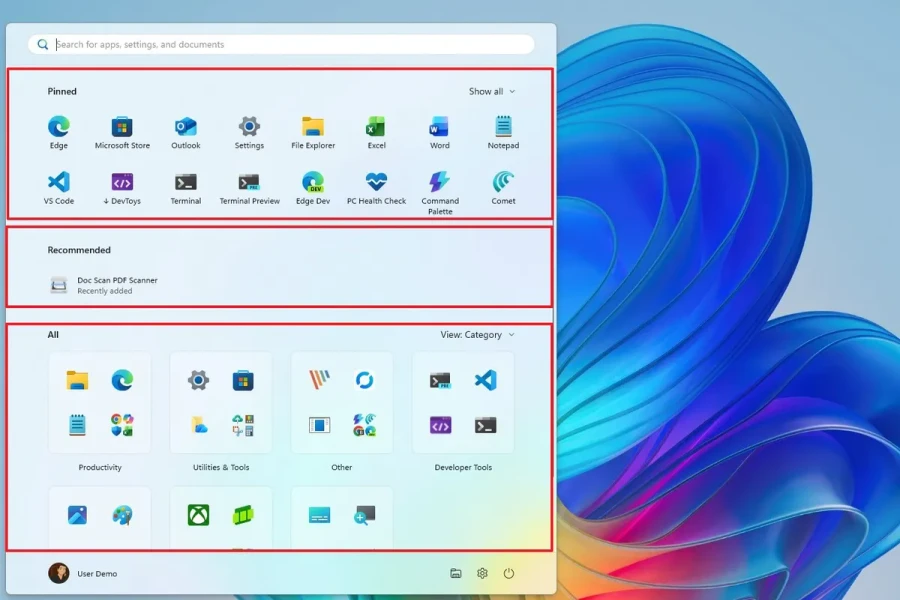 Menu Start Windows 11 thay đổi: Giao diện mới, ẩn mục Đề xuất