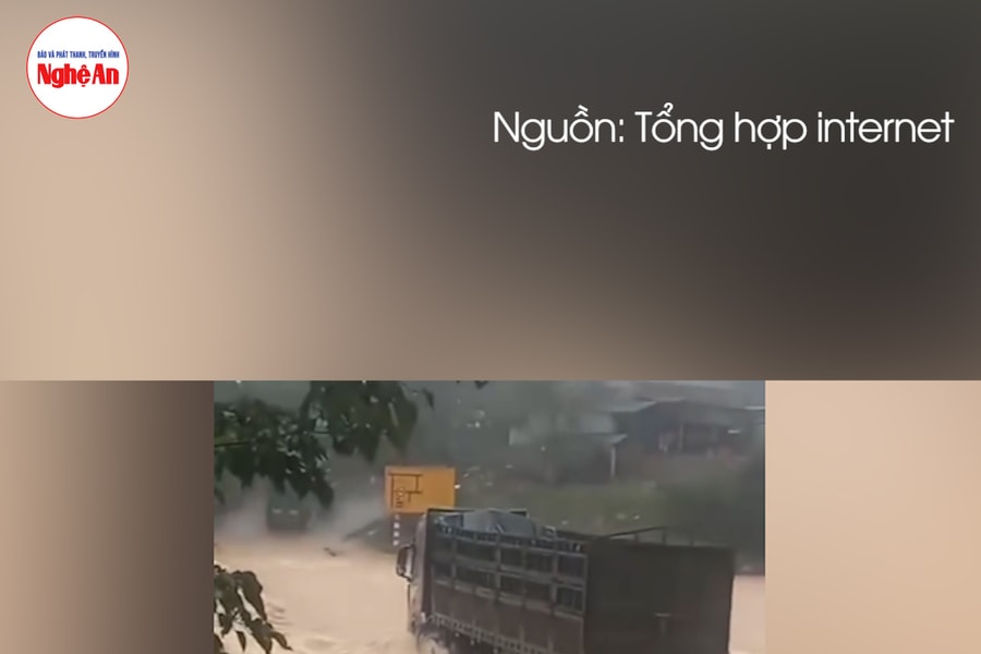 Khoảnh khắc tài xế nhảy khỏi xe đầu kéo trước khi bị lũ cuốn mất tích