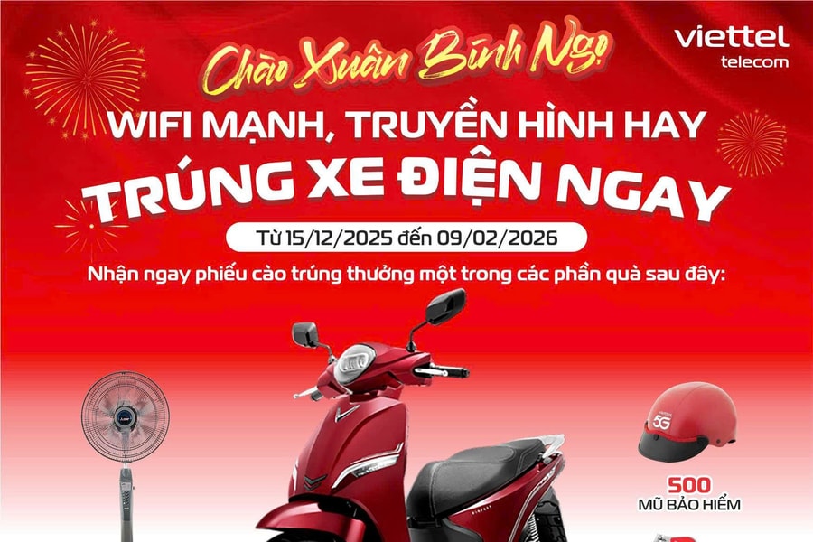 Nghệ An: Cơ hội nhận ngay xe máy điện trị giá gần 26 triệu đồng khi đăng ký internet truyền hình Viettel