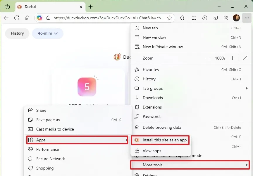 Biến Duck.ai thành ứng dụng riêng trên Windows 10 và 11