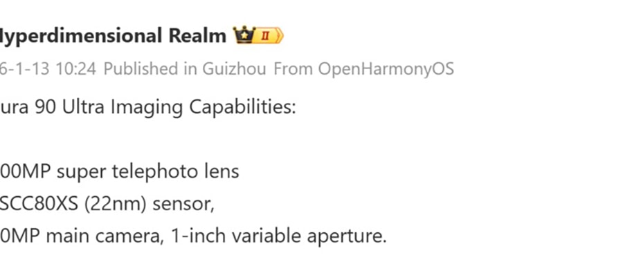 Huawei Pura 90 Ultra lộ cấu hình camera: Cảm biến 1 inch và ống kính tele 200MP đột phá