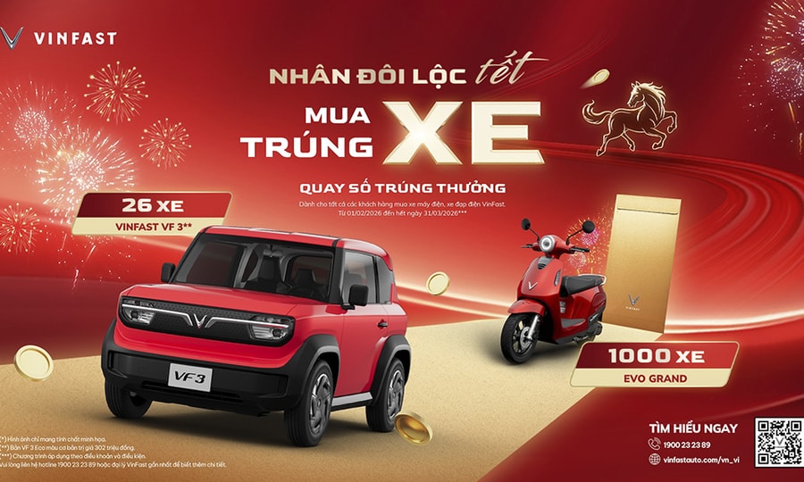 VinFast tặng 26 ô tô VF 3 và 1.000 xe máy điện cho khách hàng dịp Tết 2026