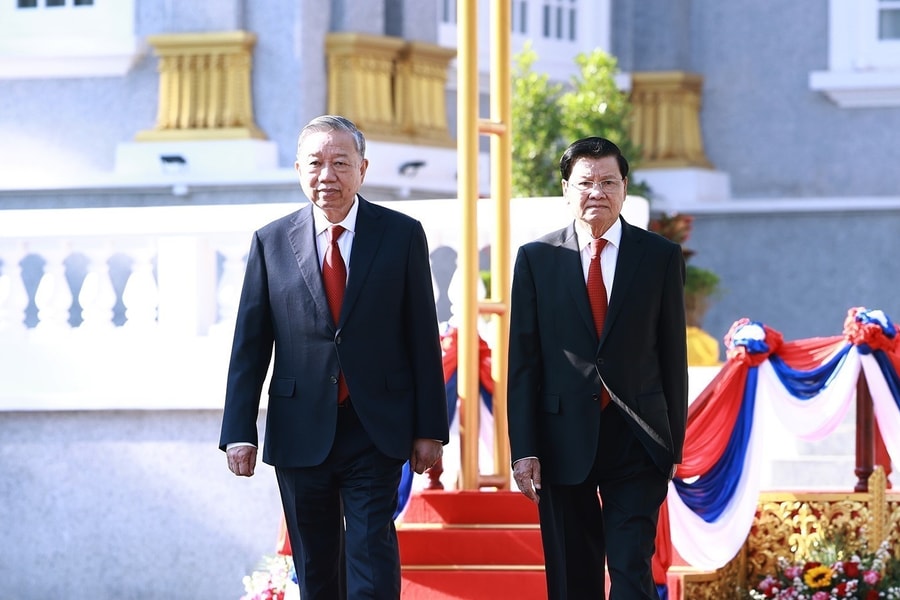 Lễ đón trọng thể Tổng Bí thư Tô Lâm tại thủ đô Vientiane, Lào