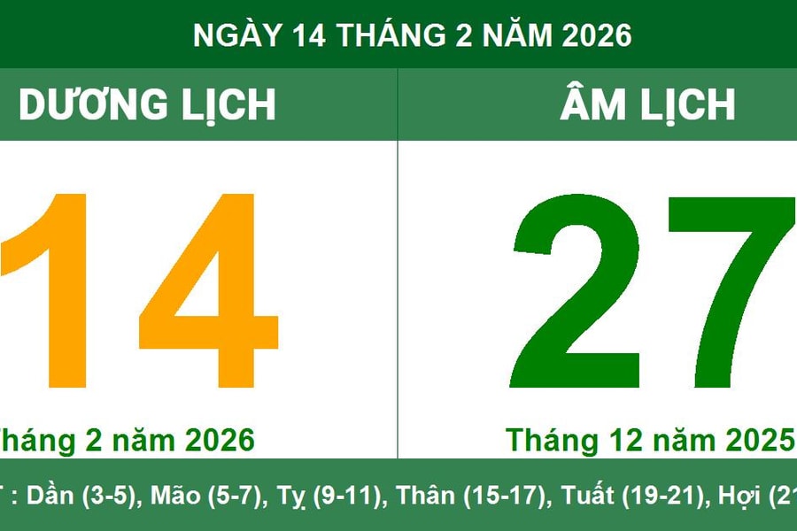 Lịch Âm Dương ngày 14/2/2026: Những lưu ý quan trọng ngày 27 tháng Chạp