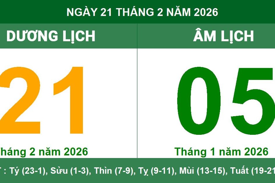 Lịch Âm Dương ngày 21/02/2026: Chi tiết giờ hoàng đạo và lưu ý về ngày Nguyệt Kỵ