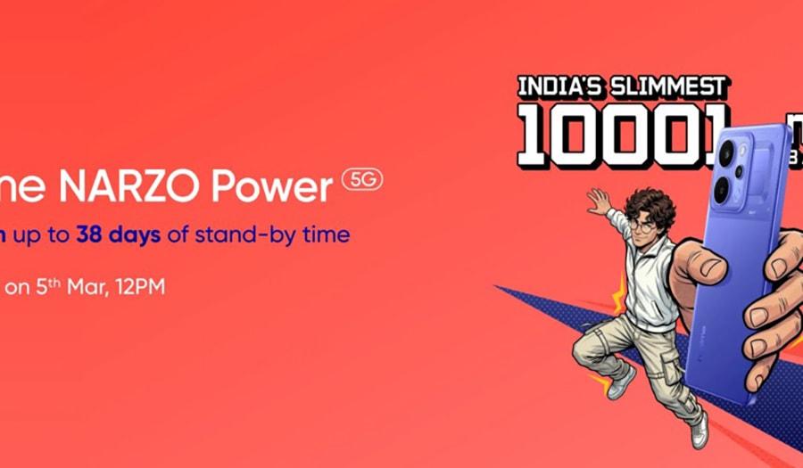 realme Narzo Power 5G xác nhận ra mắt ngày 5/3 với viên pin khủng 10,001mAh