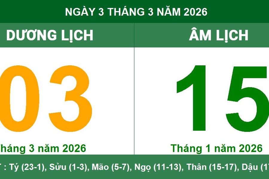 Lịch Âm Dương ngày 3/3/2026: Ngày Rằm tháng Giêng và những lưu ý phong thủy quan trọng