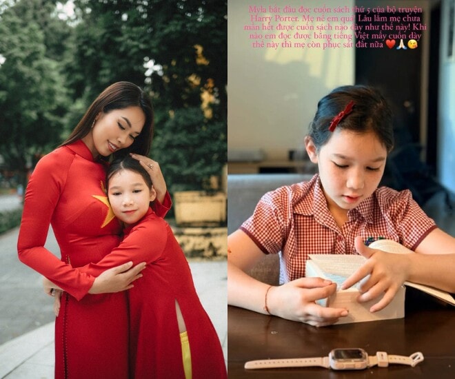 Siêu mẫu Hà Anh tự hào về thói quen đọc sách và khả năng tiếng Việt của con gái Myla