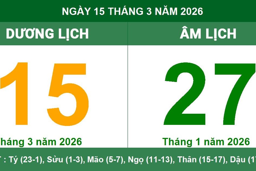 Lịch Âm Dương ngày 15/03/2026: Ngày tốt để khởi sự và những lưu ý phong thủy