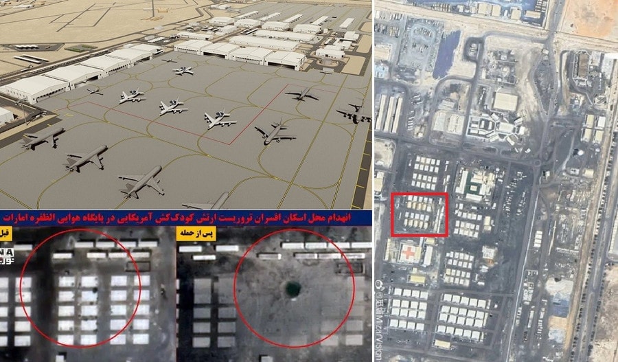 Hình ảnh vệ tinh vụ tên lửa Khorramshahr-4 của Iran tấn công căn cứ Al-Dhafra tại UAE
