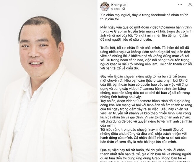 Nhạc sĩ Minh Khang xin lỗi tài xế công nghệ sau sự cố trong clip viral