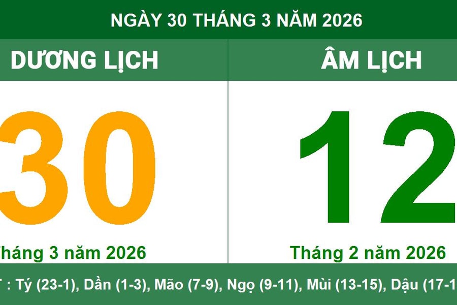 Lịch Âm Dương ngày 30/03/2026: Ngày Tốc Hỷ đại cát cho khởi sự và cầu tài lộc