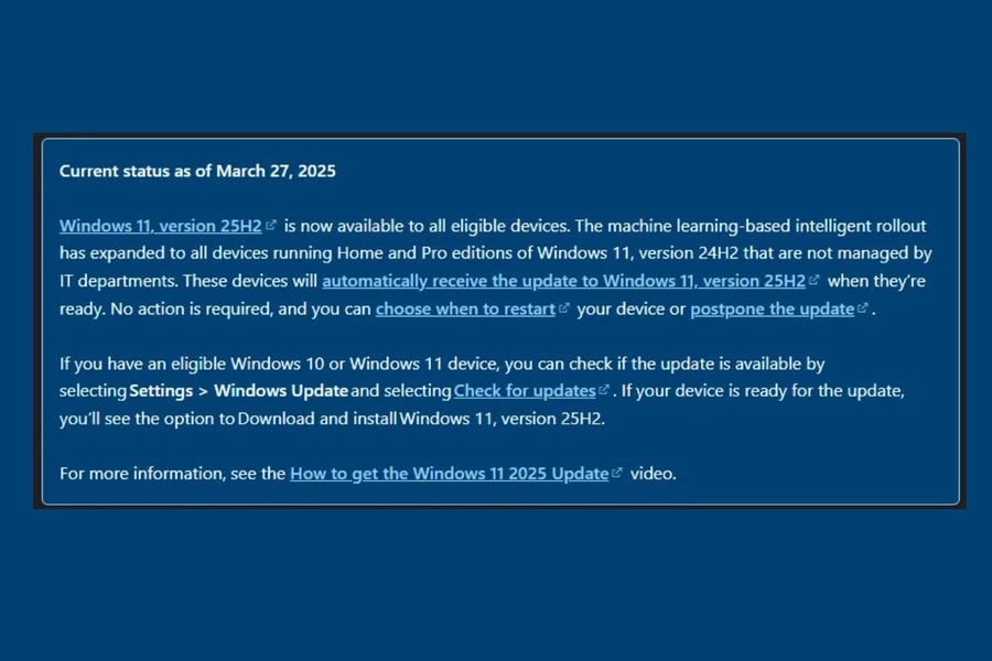 Microsoft tự động nâng cấp Windows 11 25H2 để duy trì bảo mật cho người dùng