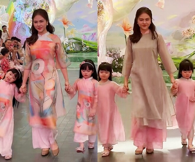 Cặp song sinh nhà diễn viên Vân Trang gây chú ý khi lần đầu trình diễn catwalk