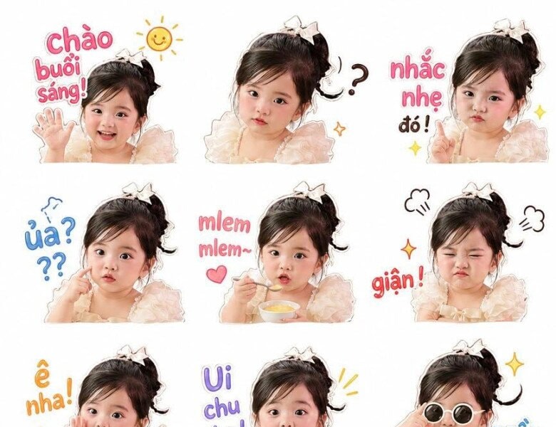 Dàn nhóc tì nhà sao Việt bắt trend làm sticker: Lisa nhà Khánh Thi tựa búp bê