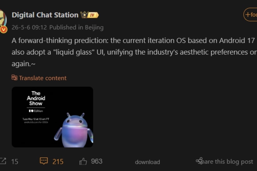 Xiaomi HyperOS 4 lộ diện giao diện Liquid Glass mới trên nền tảng Android 17