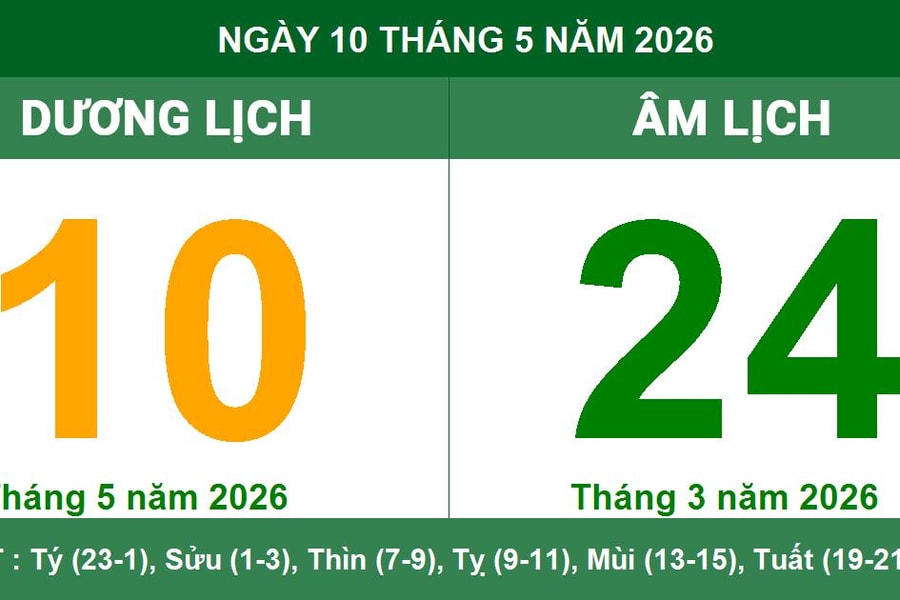 Lịch Âm Dương ngày 10/5/2026: Chi tiết giờ hoàng đạo và hướng xuất hành tài lộc