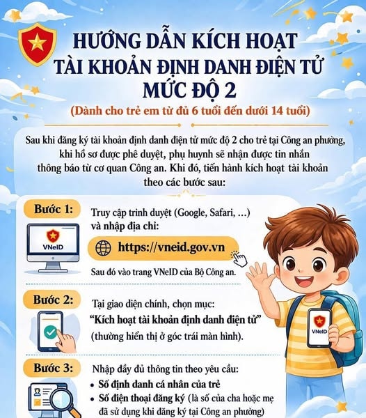 Cách kích hoạt tài khoản định danh điện tử mức 2 cho trẻ dưới 14 tuổi tại nhà