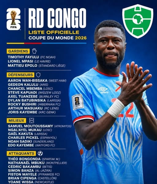 Danh sách cầu thủ dự World Cup 2026 của đội tuyển CHDC Congo