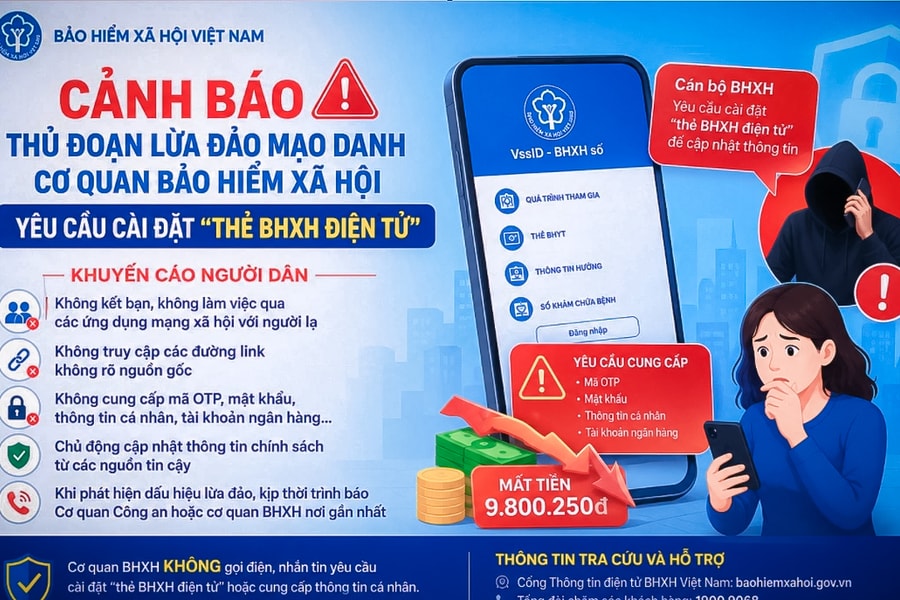 Cảnh báo thủ đoạn mạo danh cơ quan Bảo hiểm xã hội yêu cầu cài đặt ‘Thẻ bảo hiểm xã hội điện tử’ để lừa đảo