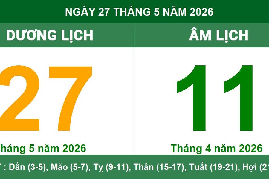 Lịch Âm Dương ngày 27/5/2026: Ngày Đại An cát lợi phù hợp khởi sự quan trọng