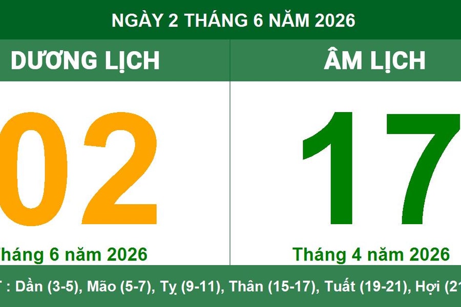 Lịch Âm Dương ngày 02/06/2026: Ngày Đại An thuận lợi cho khởi sự và cầu tài lộc