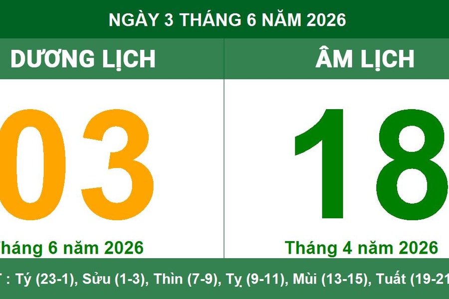 Lịch Âm Dương ngày 3/6/2026: Giờ Hoàng Đạo và lưu ý quan trọng trong ngày Tam Nương