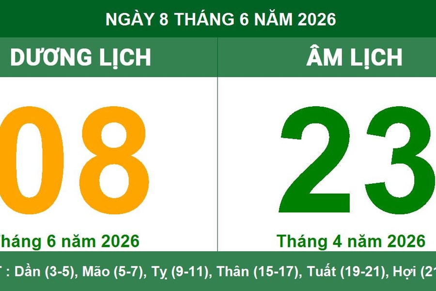 Lịch Âm Dương ngày 8/6/2026: Ngày Đại An thuận lợi cho mọi khởi đầu