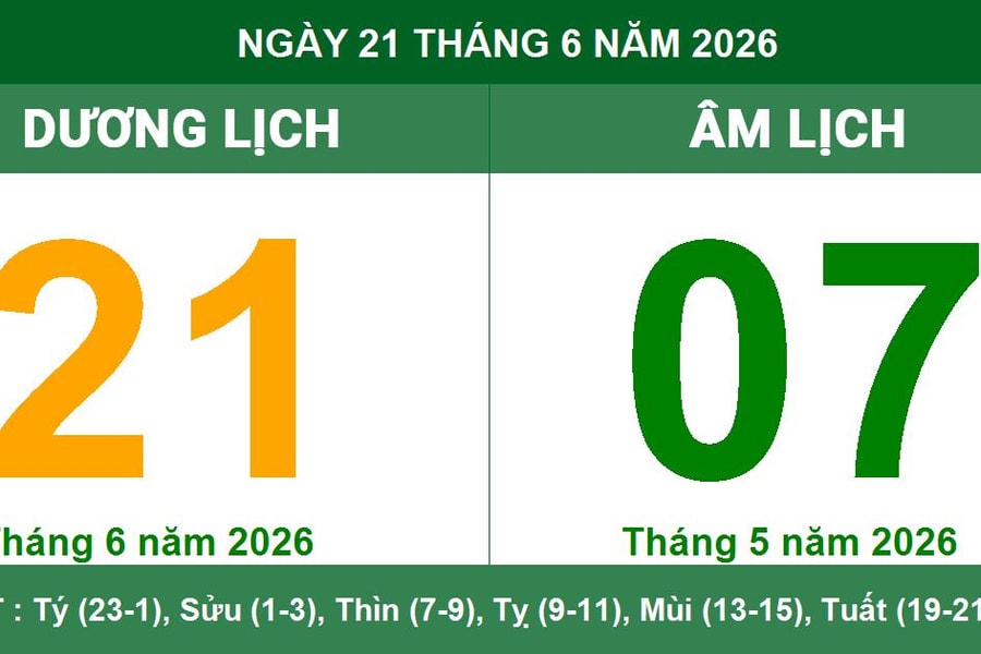 Lịch Âm Dương ngày 21/6/2026: Xem giờ hoàng đạo và hướng xuất hành