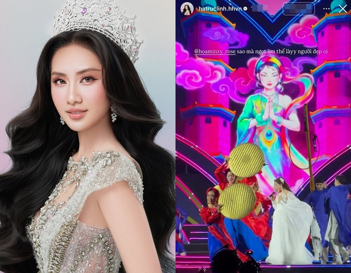 Hoa hậu Hà Trúc Linh gây chú ý với màn tương tác cùng ca sĩ Hòa Minzy
